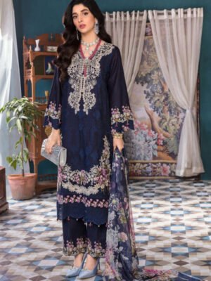 Elaf Blue Embroidered Cotton Dress